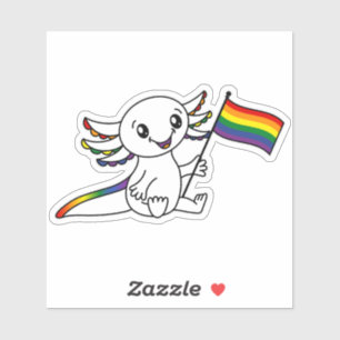 Cute Axolotl with Rainbow Pride Flag LGBTQ+ Sticker