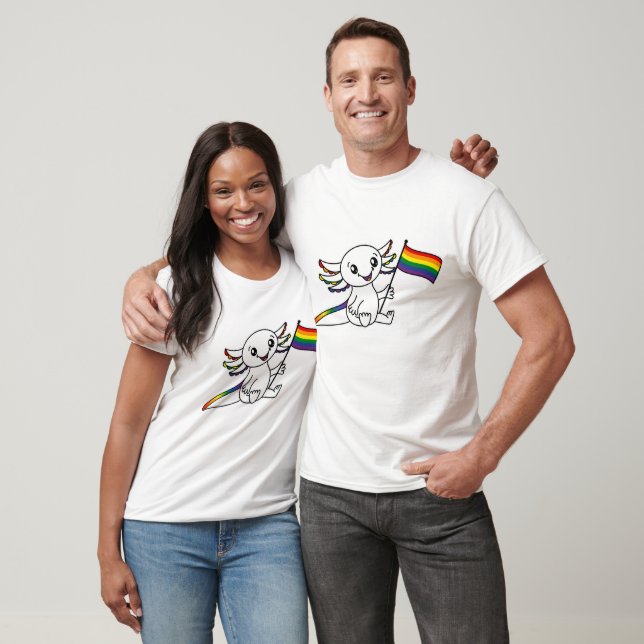 Cute Axolotl with Rainbow Pride Flag LGBTQ+ T-Shirt (Unisex)