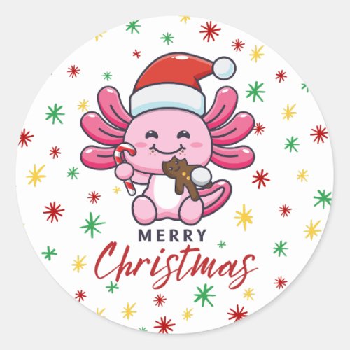 Cute Axolotl with Santa Hat Kawaii Style Classic Round Sticker