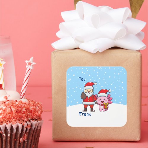 Cute Axolotl with Santa To and From  Square Sticker