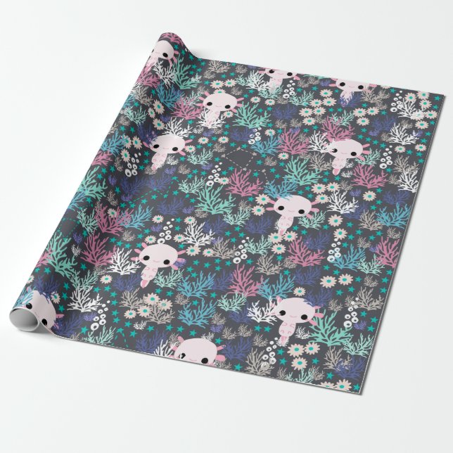 Cute Axolotl Wrapping Paper (Unrolled)