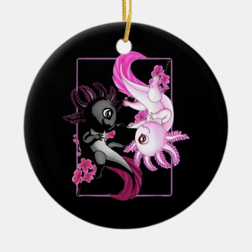 Cute Axolotl Yin Yang Ceramic Ornament