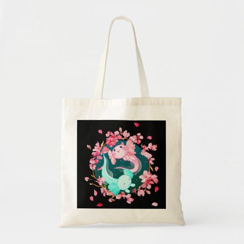 Cute Axolotl Yin Yang Cherry Blossoms Pet Lover Pu Tote Bag