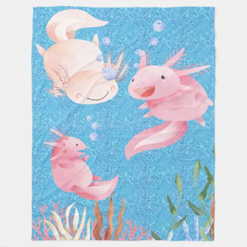 Cute Axolotls Swimming in the Sea Fleece Blanket