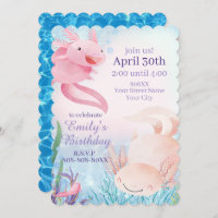 Cute Axolotls Under the Sea Party Invitation