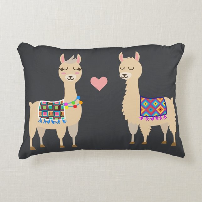 Cute Aztec Alpacas in Love Initial & Name Accent Pillow (Front)