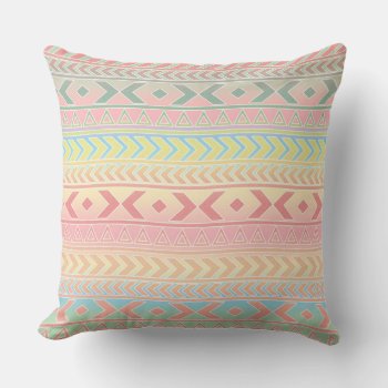 Cute Aztec Influenced Pattern In Pastel Colors Throw Pillow by MHDesignStudio at Zazzle