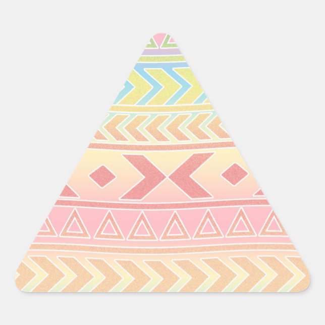 Cute Aztec Influenced Pattern in Pastel Colors Triangle Sticker (Front)