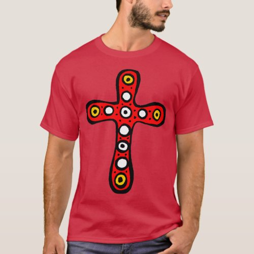 Cute Aztec Mayan Long CROSS  Large Red   T_Shirt
