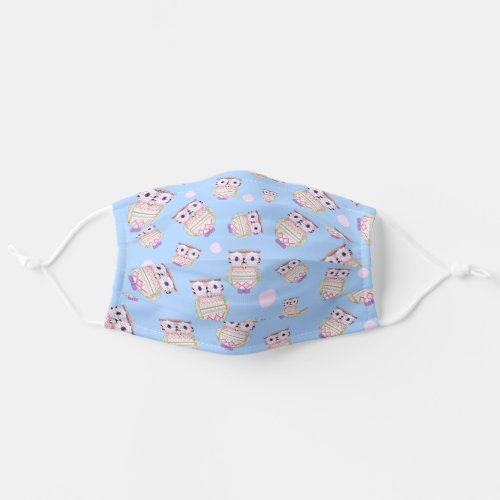 Cute aztec owls birds on trendy blue pattern adult cloth face mask