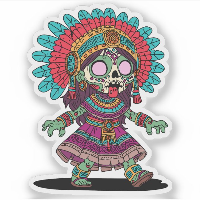Cute Aztec Zombie Sticker (Front)