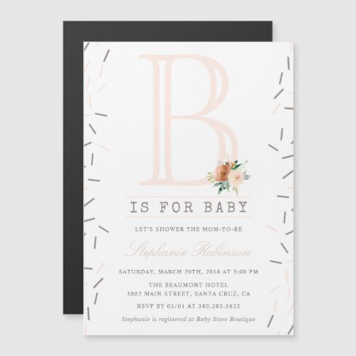 Cute B is for Baby Watercolor Baby Shower Magnetic Invitation