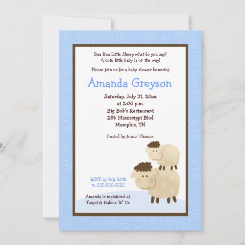 Cute Baa Baa Sheep 5x7 Baby Shower Invite Blue