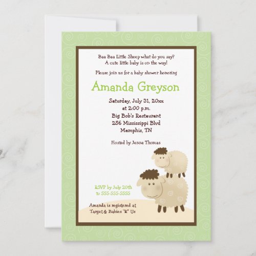 Cute Baa Baa Sheep 5x7 Baby Shower Invite Green