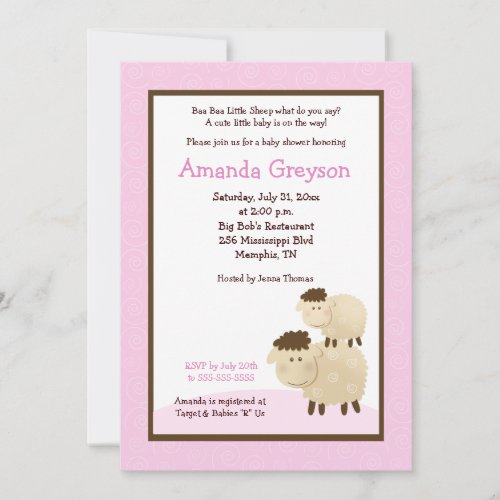 Cute Baa Baa Sheep 5x7 Baby Shower Invite Pink