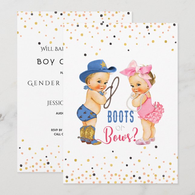 Cute  Babies Boots Or Bows Gender Reveal Invitation (Front/Back)