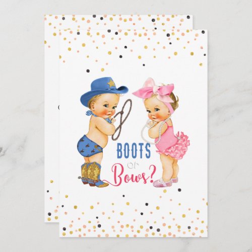 Cute  Babies Boots Or Bows Gender Reveal Invitation