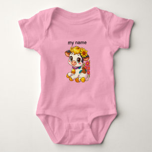 Cute Babies Cow with Flowers Burp Cloth Baby Bodysuit