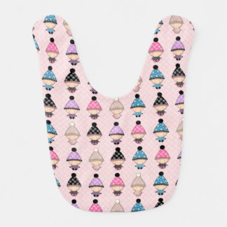 Cute Babies in Hats Pink Polka Dot Bib