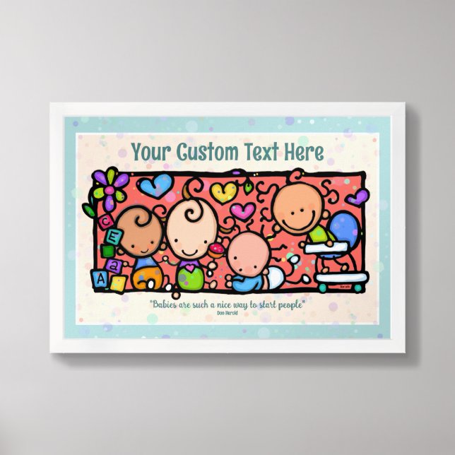 Cute Babies Playing Whimsical Art Print (Framed Front)