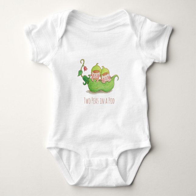 Cute Babies Twin Peas in A Pod Watercolor Tee (Front)