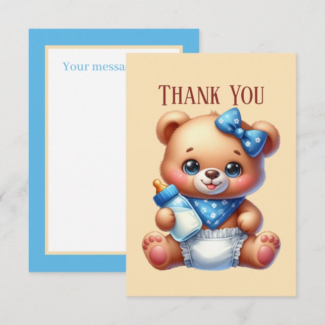 Cute baby add message girl bear  thank you card (Front/Back)
