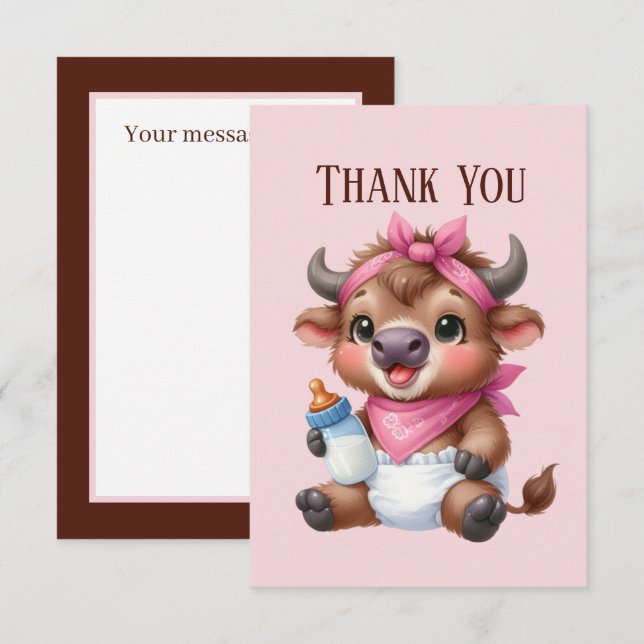 Cute baby add message girl highland cow thank you card (Front/Back)