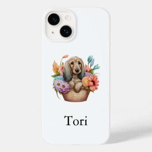 cute baby afghan hound puppy in a flower basket Case_Mate iPhone 14 case