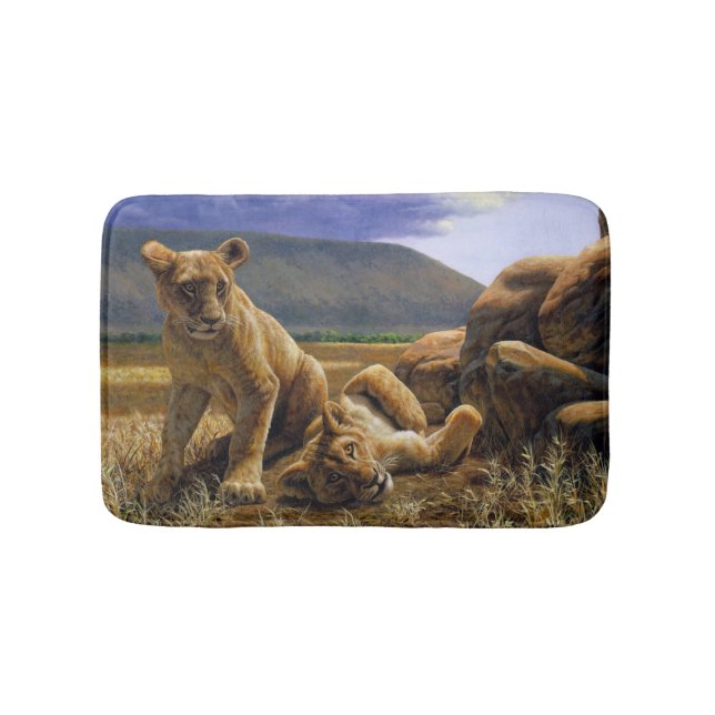 Cute Baby African Lion Cubs Bath Mat (Front)