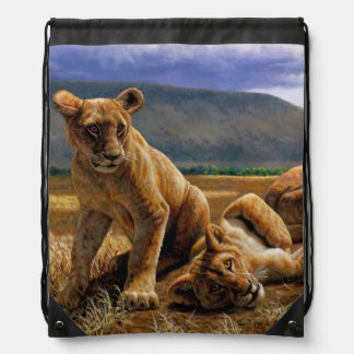 Cute Baby African Lion Cubs Drawstring Bag