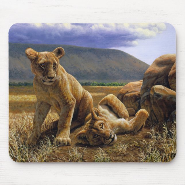 Cute Baby African Lion Cubs Mouse Pad (Front)
