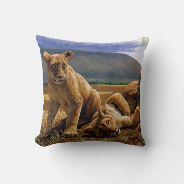 Cute Baby African Lion Cubs Throw Pillow (Front)