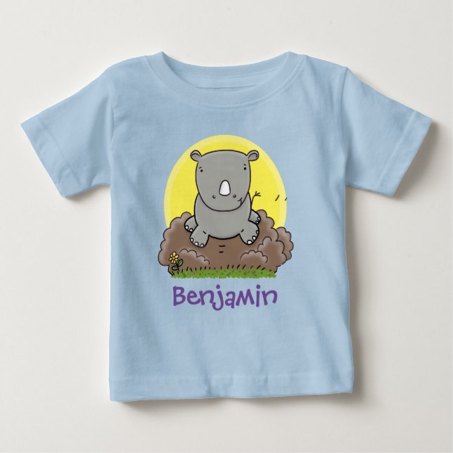 Cute baby african rhino cartoon illustration baby T-Shirt (Front)