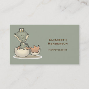 Cute Baby Alligator Cartoon Hatching from Eggshell Business Card