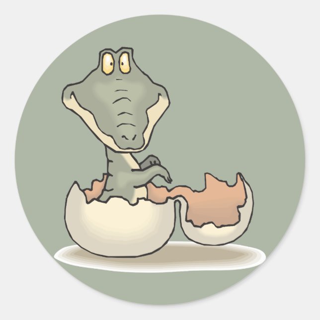 Cute Baby Alligator Cartoon Hatching from Eggshell Classic Round Sticker (Front)