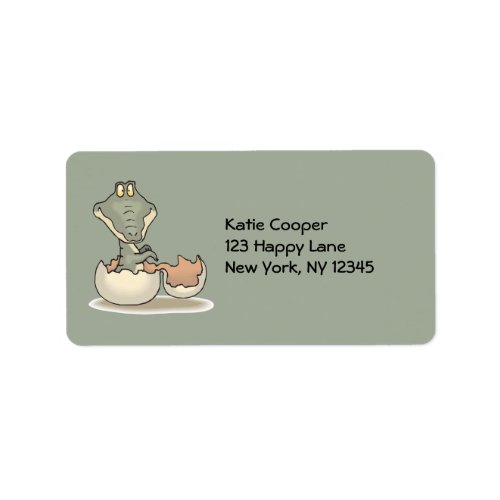 Cute Baby Alligator Cartoon Hatching from Eggshell Label