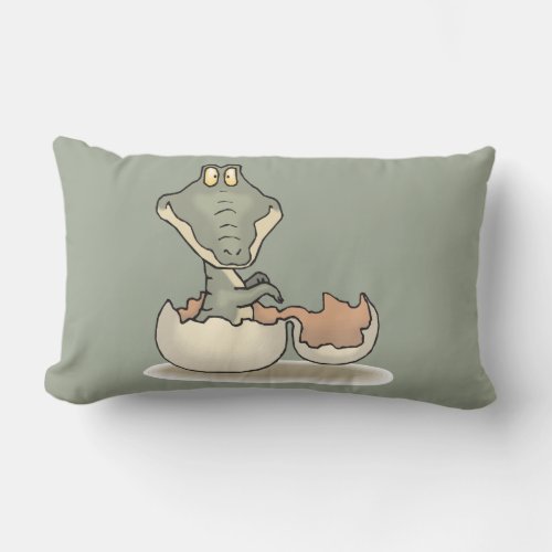 Cute Baby Alligator Cartoon Hatching from Eggshell Lumbar Pillow