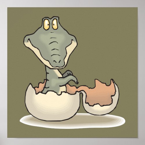 Cute Baby Alligator Cartoon Hatching from Eggshell Poster