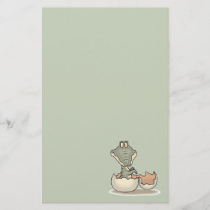 Cute Baby Alligator Cartoon Hatching from Eggshell Stationery