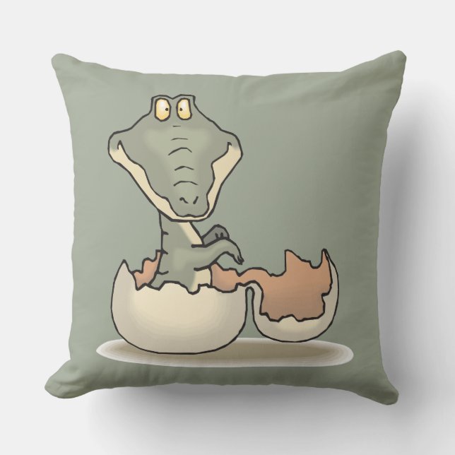 Cute Baby Alligator Cartoon Hatching from Eggshell Throw Pillow (Front)