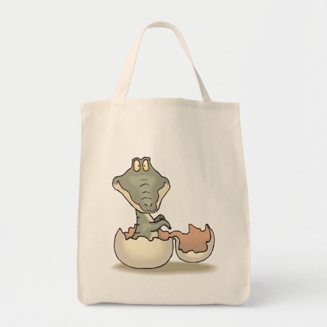 Cute Baby Alligator Cartoon Hatching from Eggshell Tote Bag (Front)