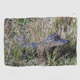 Cute Baby Alligator in Tall Grass Wildlife Photo Golf Towel