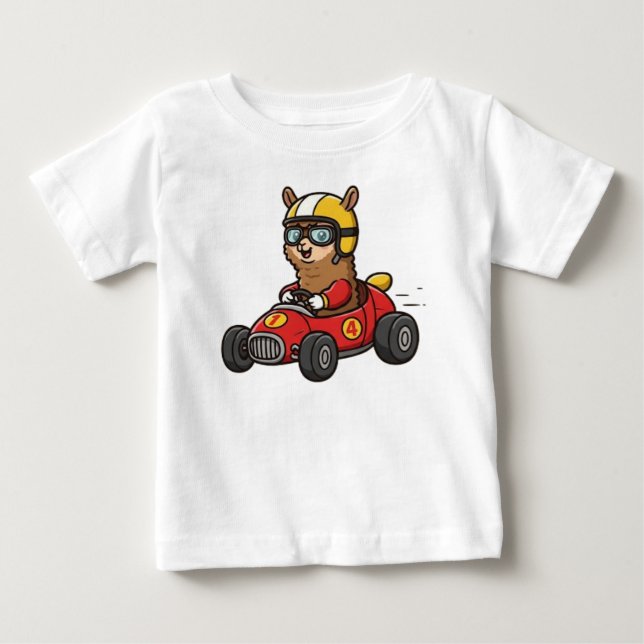 Cute Baby Alpaca Race Car Driver T-Shirt (Front)