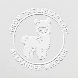 Cute Baby Alpaca Standing #1 Library Book Name Embosser