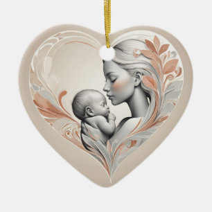 cute baby and mom  ceramic ornament