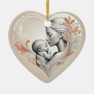  cute baby and mom  ceramic ornament