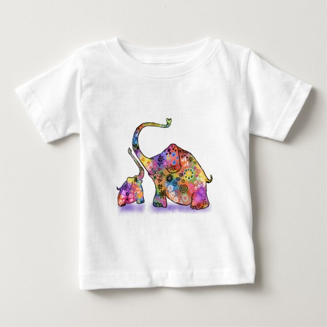 Cute Baby and Mom Elephant Baby T-Shirt (Front)