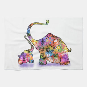 Cute Baby and Mom Elephants Kitchen Towel