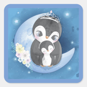 Cute Baby And Penguin Square Sticker