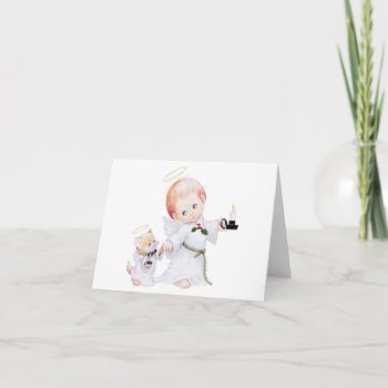 Cute Baby Angel And Cat Holiday Card by santasgrotto at Zazzle